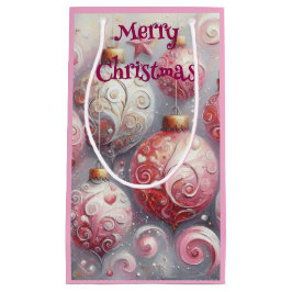 Weihnachtsverzierungen Bälle Rosa Weiß mit Wirbel Kleine Geschenktüte