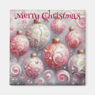 Weihnachtsverzierungen Bälle Rosa Weiß mit Wirbel Magnet