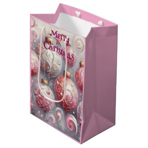 Weihnachtsverzierungen Bälle Rosa Weiß mit Wirbel Mittlere Geschenktüte