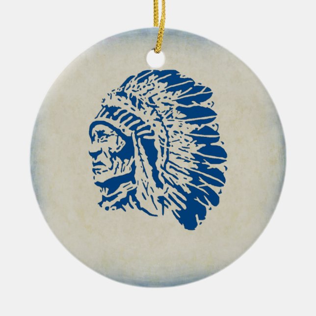 Weihnachtsverzierungs-blaue Silhouette-indischer Keramik Ornament (Vorne)
