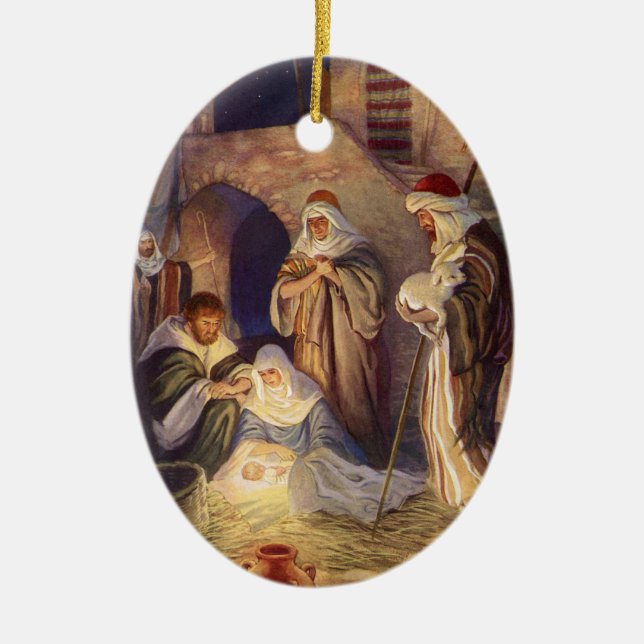 Weihnachtsverzierungs-Geburt Christi Scence Keramik Ornament (Vorne)
