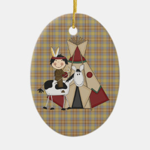 Weihnachtsverzierungs-gebürtiger Ureinwohner-Junge Keramik Ornament