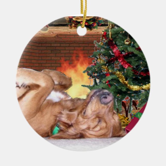 WEIHNACHTSverzierungs-HUND - NACHT VOR WEIHNACHTEN Keramikornament (Vorne)