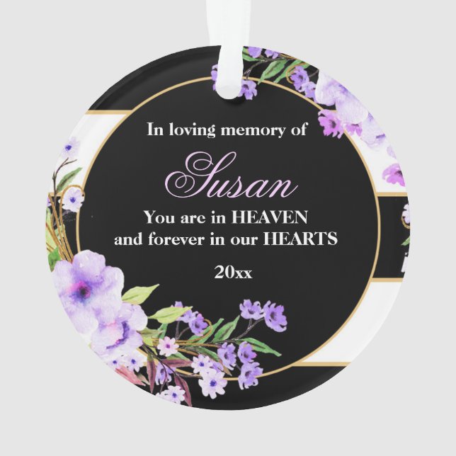 Weihnachtsverzierungs-lila Erinnerungsschwarzes Ornament (Rückseite)