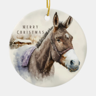 Weihnachtsvibes - Wasserfarben-Donkey und Ermine - Keramik Ornament