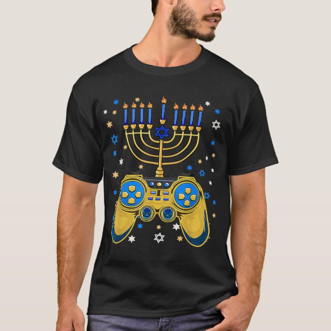 Weihnachtsvideospielcontroller Hanukkah jüdisch G T-Shirt (Vorderseite)