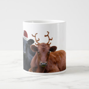 Weihnachtsvieh - Weihnachtsmannmütze und Geweihe Jumbo-Tasse