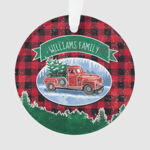 WeihnachtsVintager LKW addieren Foto und nennen Ornament