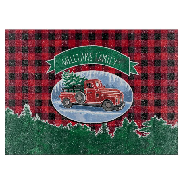 WeihnachtsVintager LKW addieren Namens15" x11 " Schneidebrett (Vorderseite)