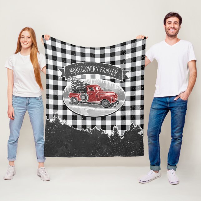WeihnachtsVintager LKW-Schwarz-weißer Büffel Fleecedecke (Beispiel)