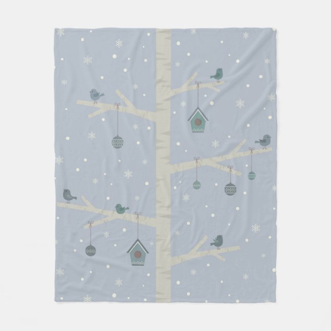 Weihnachtsvögel auf dem Waldbaum im Winter Fleecedecke (Vorderseite)