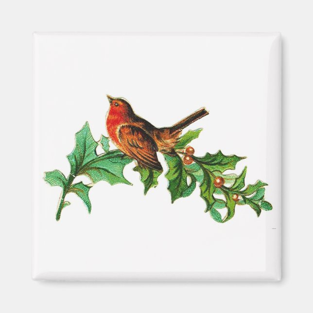 Weihnachtsvogel auf Holly Vintag Magnet (Vorne)