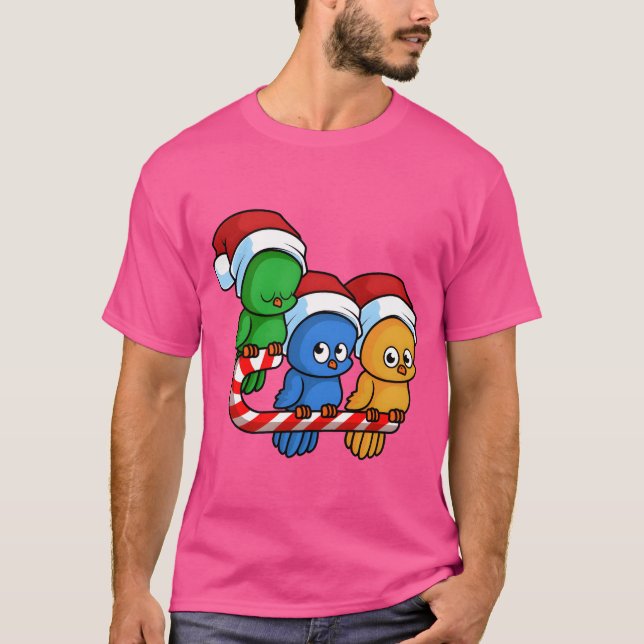 Weihnachtsvögel Candy Cane Freunde T-Shirt (Vorderseite)