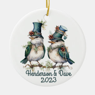 Weihnachtsvögel Couple Green Keramik Ornament