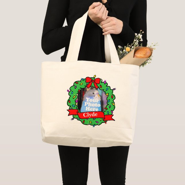 Weihnachtsvogel-Foto-Kranz Jumbo Stoffbeutel (Vorderseite (Produkt))