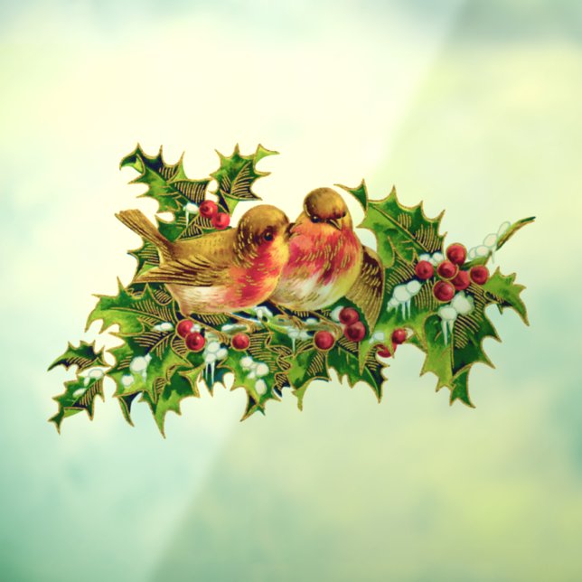 Weihnachtsvögel Holly Imitats Gold Fensteraufkleber (Blatt 3)