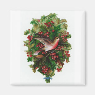 Weihnachtsvogel & Holly Vintag Magnet