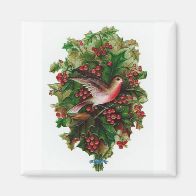Weihnachtsvogel & Holly Vintag Magnet (Vorne)
