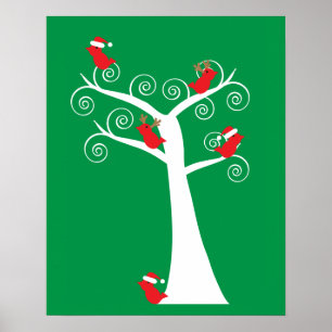 Weihnachtsvögel in einem Baum Poster