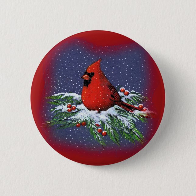 WEIHNACHTSvogel: KARDINAL: KUNST Button (Vorderseite)