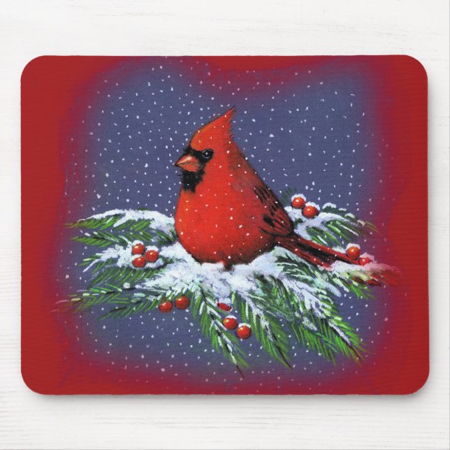WEIHNACHTSvogel: KARDINAL: KUNST Mousepad (Vorne)