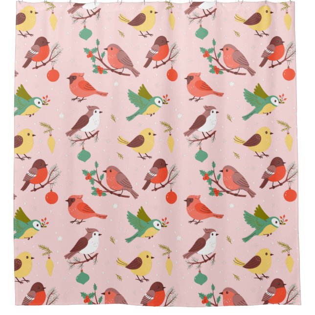 Weihnachtsvögel Kinder Winter Duschvorhang (Vorderseite)