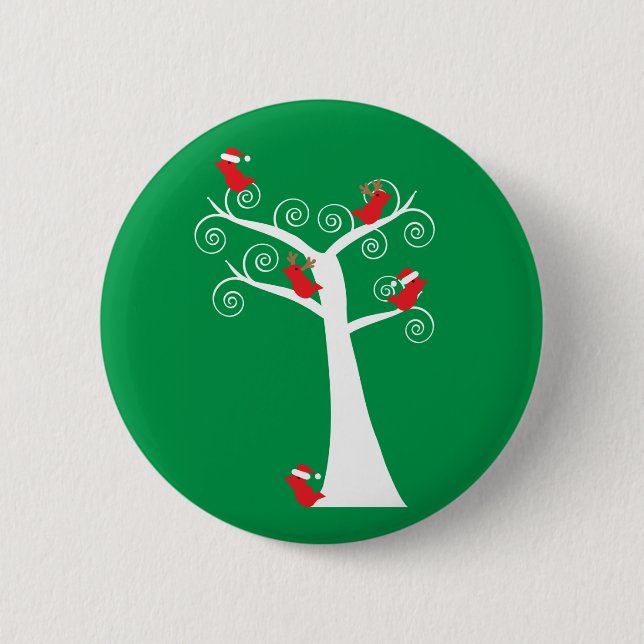 Weihnachtsvögel Rot in einem Baum Weihnachtsmann G Button (Vorderseite)
