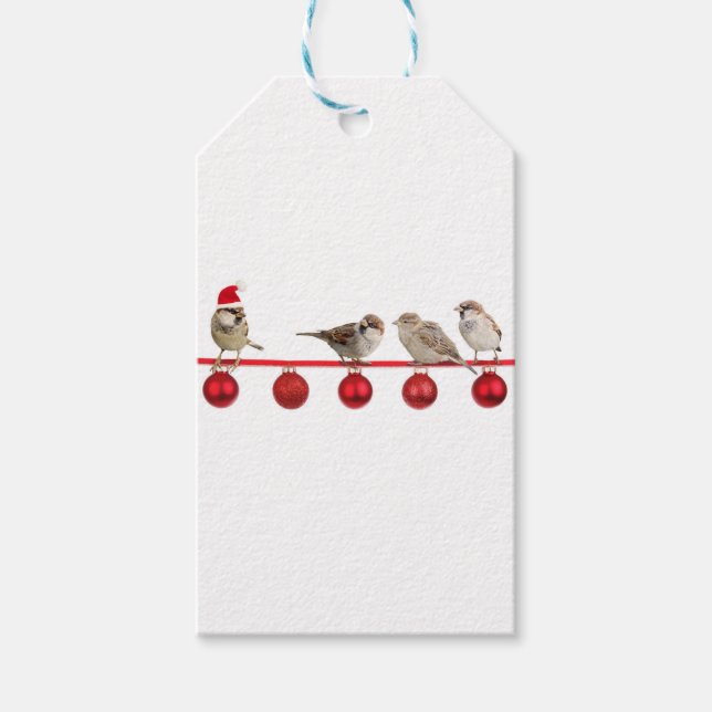 Weihnachtsvögel-Spatzen Geschenkanhänger (Vorderseite)
