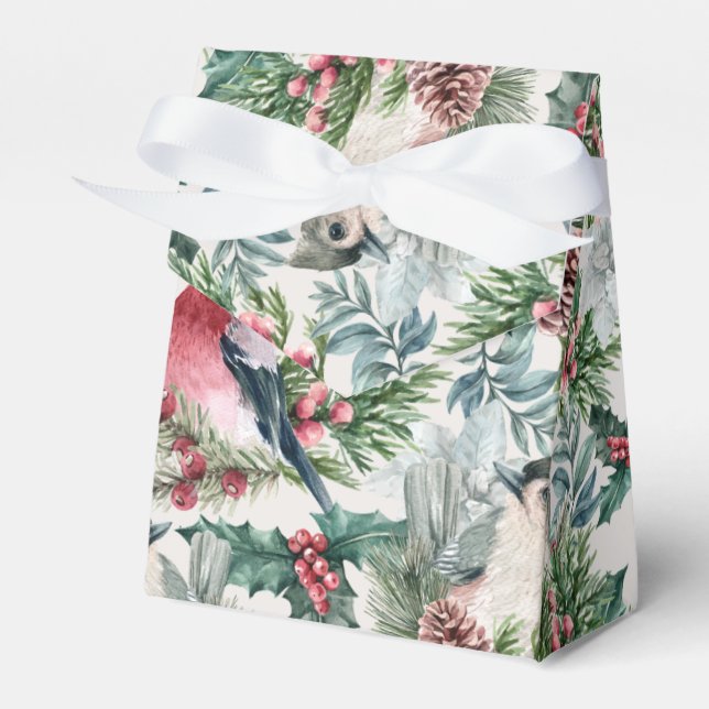 Weihnachtsvögel und Pinien Blumenmuster Geschenkschachtel (Vorderseite)
