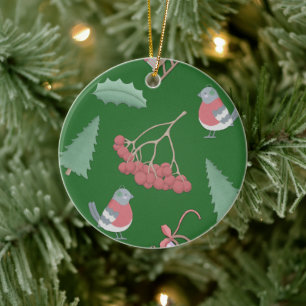 Weihnachtsvögel und Sleds Grün Keramikornament