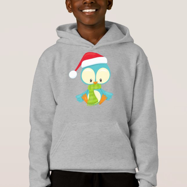 Weihnachtsvogel, Vogel mit Hut, Vogel mit Scarf Hoodie (Vorderseite)