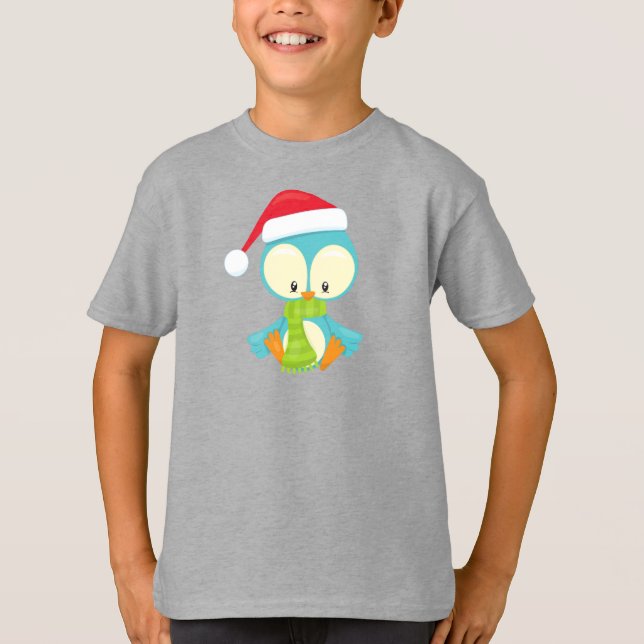 Weihnachtsvogel, Vogel mit Hut, Vogel mit Scarf T-Shirt (Vorderseite)