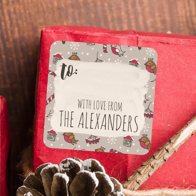 Weihnachtsvögel "Zuhause für den Urlaub" nach und  Quadratischer Aufkleber (Von Creator hochgeladen)