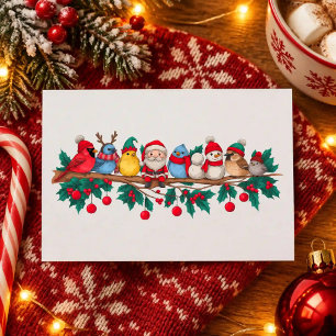 Weihnachtsvögel Zweig Kardinal Santa Schneemann Xm Feiertagspostkarte