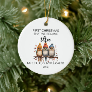 Weihnachtsvogelfamilie von drei keramik ornament