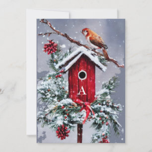 Weihnachtsvogelhaus anfänglicher Budget Weihnachte Feiertagskarte