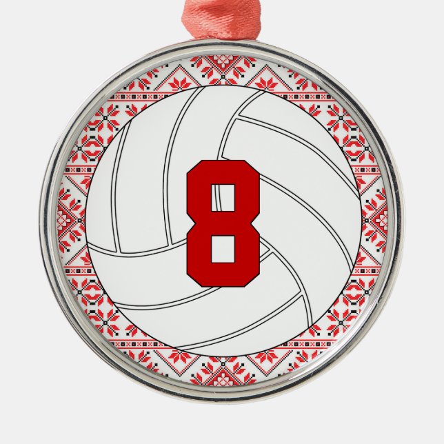 Weihnachtsvolleyball-Spieler Jersey Nummer Custom Ornament Aus Metall (Vorne)