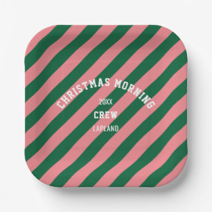 Weihnachtsvormittag Crew Grüne rosa Sandstreifen Pappteller