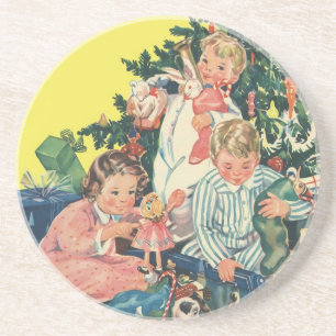 Weihnachtsvormittag, Kinder-Eröffnungsgeschenke Sandstein Untersetzer