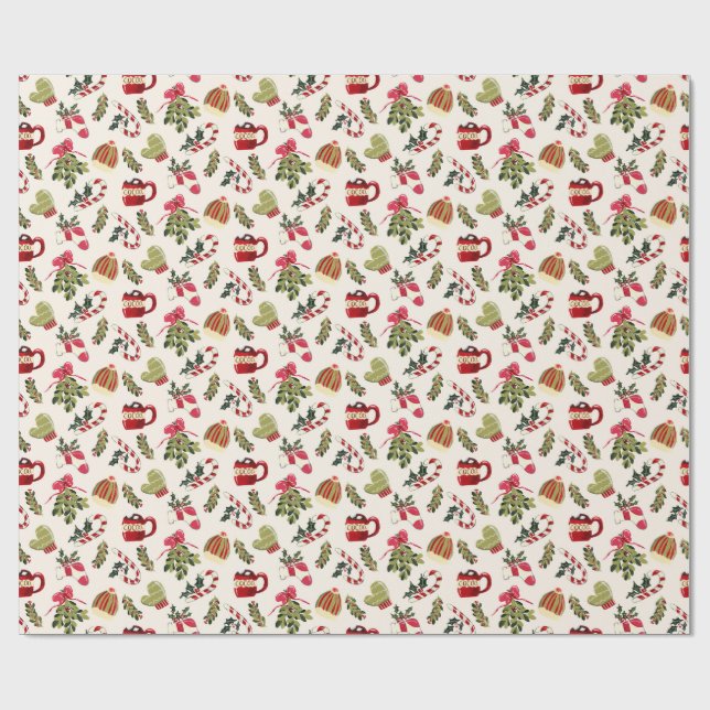 Weihnachtsvormittag mit Kakao und Marshmallows Geschenkpapier (Flach)