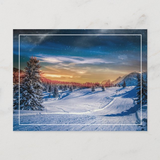 Weihnachtsvormittags Skipiste Postkarte (Vorderseite)