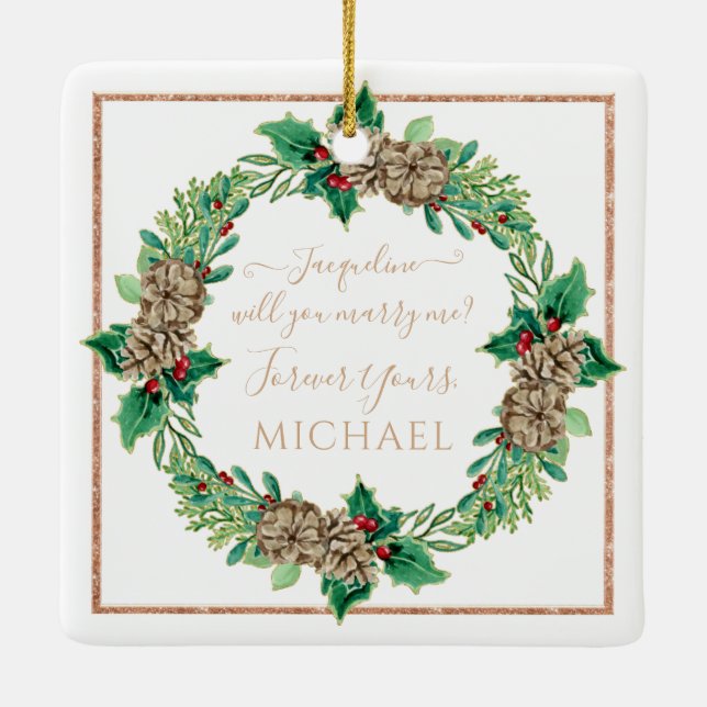 Weihnachtsvorschlag Red Wreath Holly Leaf Grüne Keramikornament (Rückseite)