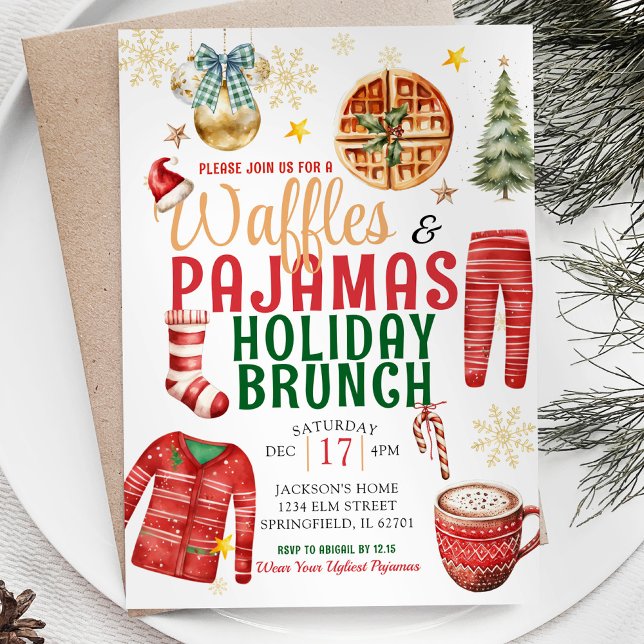 WeihnachtsWaffeln und Pajamas Holiday Brunch Einladung (Von Creator hochgeladen)