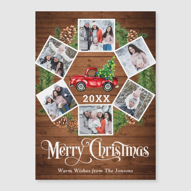 Weihnachtswagen 6 FOTO Urlaub Magnetkarte Boho (Vorderseite)