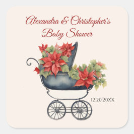 Weihnachtswagen Babydusche Quadratischer Aufkleber