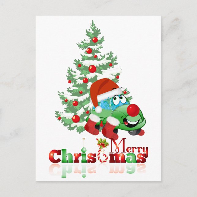 Weihnachtswagen Cartoon Postkarte (Vorderseite)