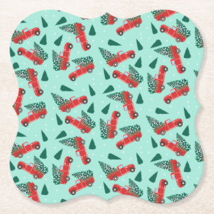 Weihnachtswagen mit einem Baum rot Untersetzer