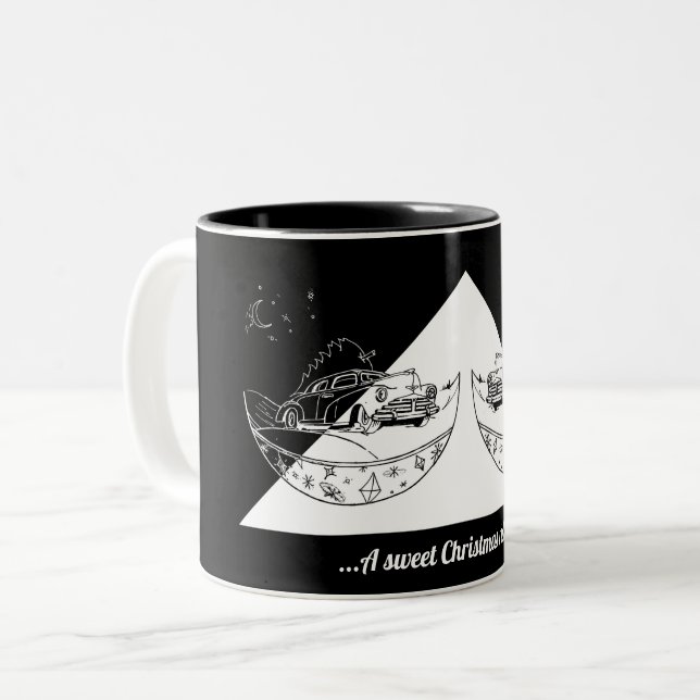 Weihnachtswagen mit Kopfbrett Zweifarbige Tasse (Vorderseite Links)