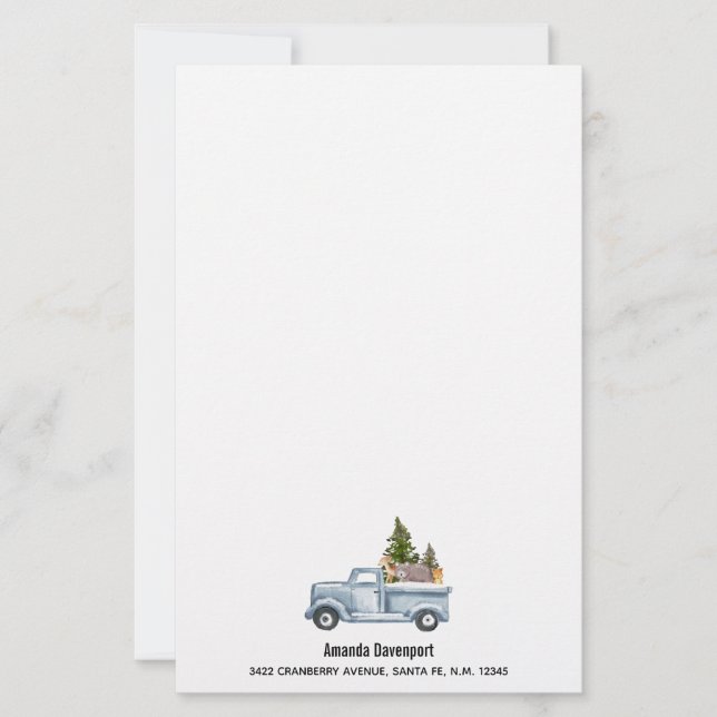 Weihnachtswagen mit Pinienbäumen und Waldtieren Briefpapier (Vorderseite)