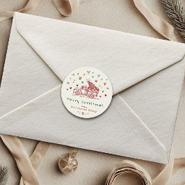 Weihnachtswagen Retro Rot und Grün Runder Aufkleber